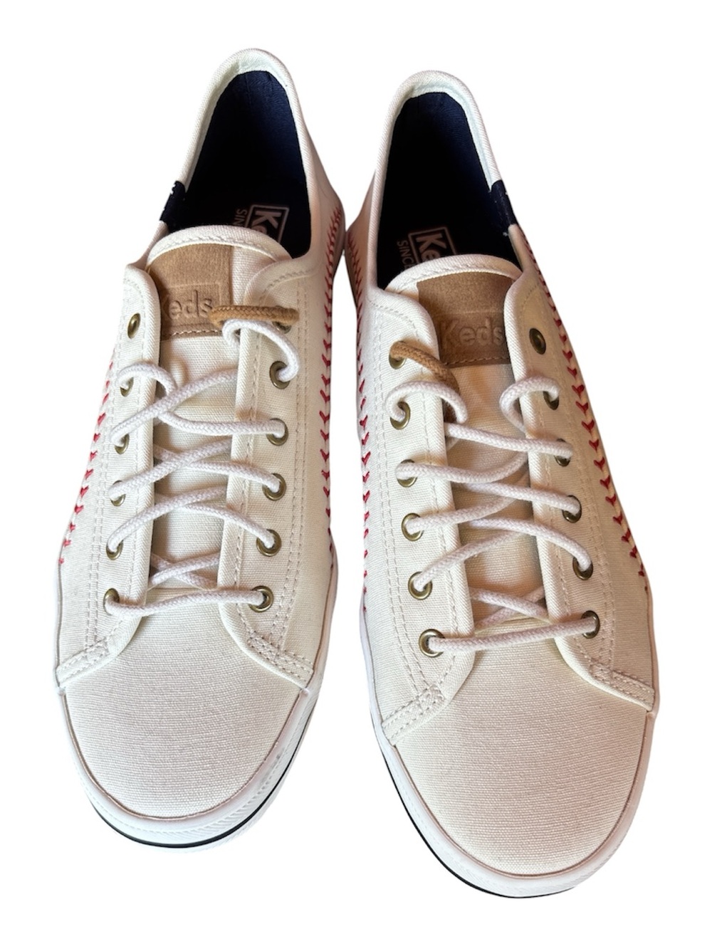 Keds Men's White Canvas Sneakers with Red Stitch Detail